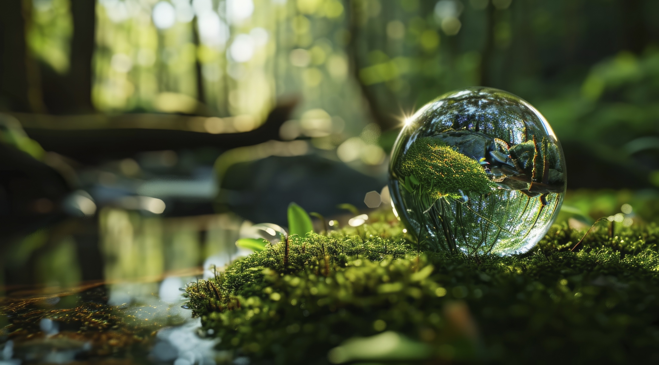 realistic-water-drop-with-ecosystem-world-water-day (1) photo of drop of water globe in forest with moss in water stockpile, in the style of rendered in cinema4d, zen-inspired, naturalistic depictions of flora and fauna, smooth and shiny, landscape-focused --ar 128:71 --v 6 Job ID: c2fd631a-862e-493f-b215-3516620d5407